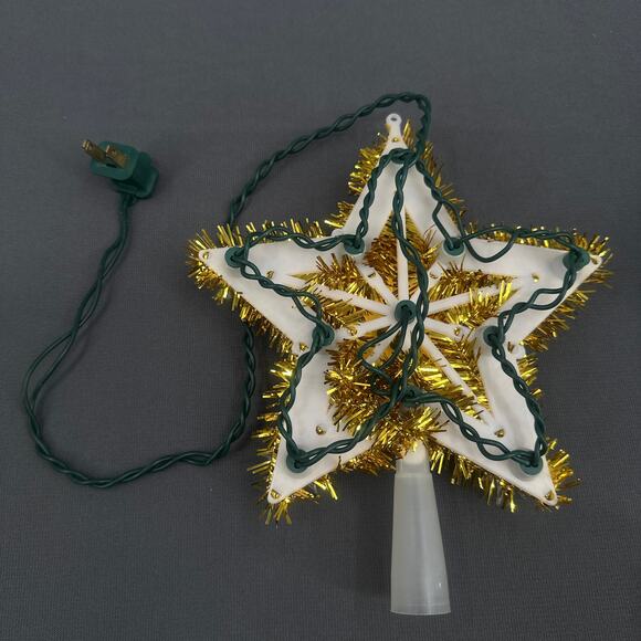 VTG J. Hofert Tree Top 11 Light Gold Star Christmas Topper Indoor Tinsel Kitschy - Picture 9 of 16